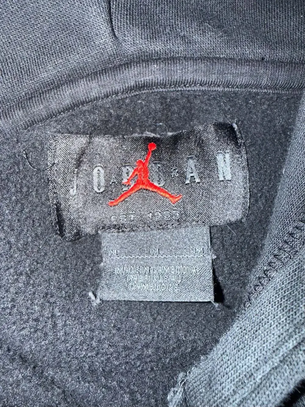 Jordan Air Embroidered Spell Out Black Pullover Hoodie Size M